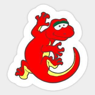 Red Toddler Cartoon Gecko Lizard Hanging On Sticker